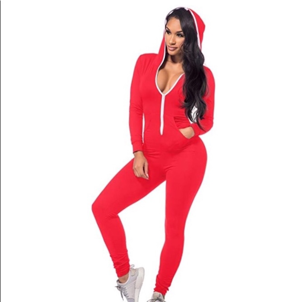 Bodycon Romper Red Long Sleeve